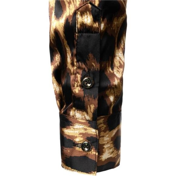 Men's Hipster Printed Slim Fit Long Sleeve Button Up Satin Dress Shirts - Picture 6 of 7